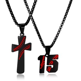 RWQIAN Baseball Necklace for Men Baseball Number Pendant Necklace Stainless Steel Men Baseball Cross Necklace and Number 15 Chain Set Jewelry Gift