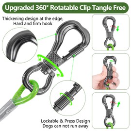 Tresbro 40FT Reflective Dog Tie Out Cable for Dogs Up to 250 Pounds, Steel Wire Dog Leash Cable with Stainless Rotatable Buckle, Lightweight and Enduring, Dog Chains Outside for Outdoor, Yard, Green