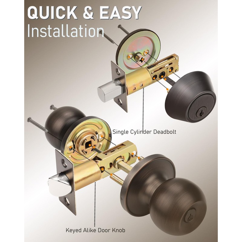 Brotima 3 Pack Entry Door Locksets with Single Cylinder Deadbolt,