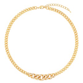 Gold Cuban Chain Link Necklace for Women Men 14K Gold Plated Cubic Zirconia Chunky Chain Choker Necklace Adjustable Punk Hip Hop Thick Cuban Chain Statement Necklace Trendy Jewelry Gift for Women