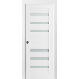 SARTODOORS Sliding French Pocket Door with Frosted Glass | Quadro 4266 White Silk | Sample of Door Color