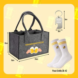 3 Stück Bier Geschenke für Männer, Männerhandtasche Bier Flaschentasche mit Bestickte Bier Socken Flaschenöffner, 24CM Bier Tasche aus Extra Dickem Filz 6 Fächern, Geschenk für Freund Vater Sohn