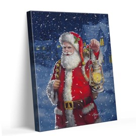 Christmas Canvas Wall Art Decor - 20X24 inch Santa Claus Holding Lantern in Snowy Village, Festive Artwork for Room or Office, Rustic Winter Scene Wall Art, Unique Christmas Gift for Seasonal Decor