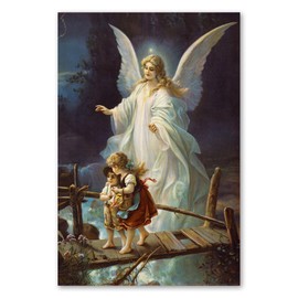 Postereck - Detailed Guardian Angel Poster in Old Painting Style | Spiritual Decoration with Angel for Children | DIN A4 - 21.0 cm x 29.7 cm