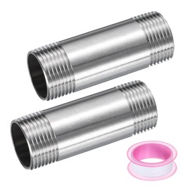 sourcing map 2pcs Shower Head Extension Arm 100mm(3.9") Length Stainless Steel Shower Head Extender Straight Pipe Fitting Pipe Extension with PTFE Tape for Bathroom, Silver Tone