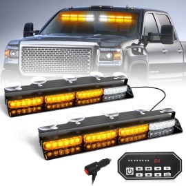 Emergency Dash Strobe Lights 2x16.8 Inch Amber White Security Light W/Take 48 LED Safety Flashing Warning HazardLight Color: Amber/white