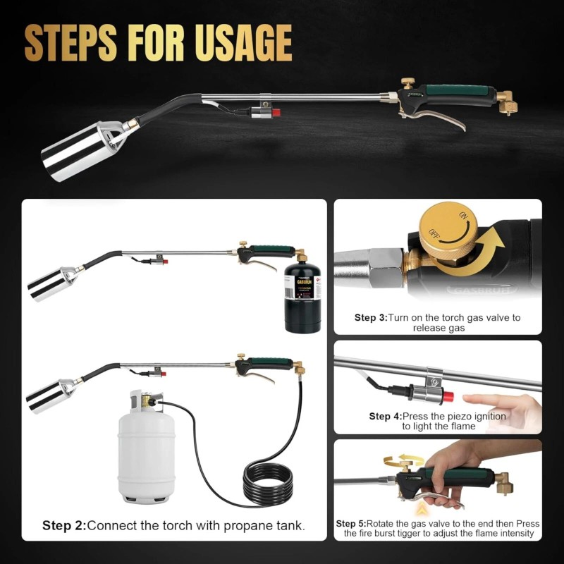 WOWMTN 1.2M BTU Propane Weed Torch Kit, Dual-Mode Hose, Safe