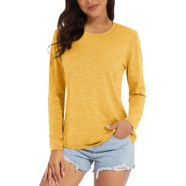 MAGCOMSEN Long Sleeve Shirts for Women UPF 50+ UV Protection Workout Tops Lightweight Quick Dry Running Athletic Tee Shirts Ginger, L