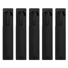 WUMUZAI 5 Pcs PU Leather Pen Case Small Fountain Pen Carrying Case Protective Case Organizer for Ballpoint Pen Stylus Pen, black, Compact