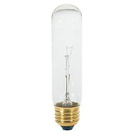 Satco S3896 Tubular Shaped Incandescent Light Bulb, Clear Finish, 60 Watts, 120 Voltage, 500 Initial Lumens, T10 Lamp Shape, Medium Base, E26 ANSI Base, 5'' MOL, 1-1/4'' MOD, 2000 Average Rated Hours