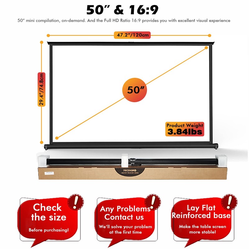 New Portable Mobile 50 Inch Projector Screen Pull Down, 16:9