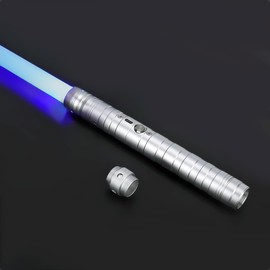 S OUJCEN Lightsaber Fx Dueling Force 15 RGB Colors Type-C Metal Hilt Rechargeable 4 Modes Force Fx Dueling Light Saber Lightsaber Gifts for Boyfriend Girlfriend and Adults (Silver)