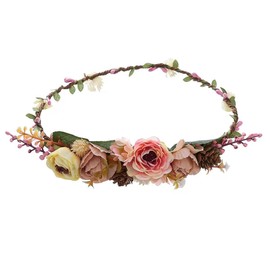 Bohemia Headband - Exquisite Pinecone Leaf Berry Flower Headband Flower Wreath (Pink, One Size)
