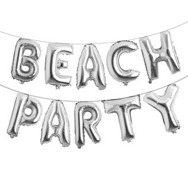 Beach Party Decoration Beach Pool Party Supplies Summer Sun Balloons Beach Party Backdrop Banner for Luau Hawaii Beach Pool Party (BEACH PARTY Silver)