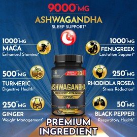 150 Capsules - Ashwagandha Capsule - Great Strength 12050mg. Blende Fenugreek, Maca Root, Turmeric Root & More - Supplements for Stress Relief, Immune Support, Balanced Energy Levels