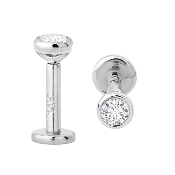 16G 14K White Gold Bezel Set 2.5mm (0.08ct) Diamond Labret