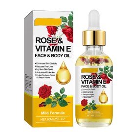 Rose & Vitamin E Oil for Face & Body,Essential Oils for Skin,Vitamin E Anti Aging Face Serum for Women,Natural Facial Oil,Hydrating & Anti-Aging,Easy Absorb & Anti Wrinkle Treatment,Serums Skincare