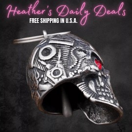 HDD Biker Skull Ruby Red Motorcycle Ride Gremlin Bell Gift Luck Hanger Key Necklace