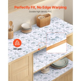 VEVOR Shelf Liner, Drawer Liner for Kitchen Cabinet, Non-Adhesive Non-Slip Waterproof Washable Shelf Paper, Easy to Cut Durable PVC Cabinet Mat for Dresser Pantry Shelve Bathroom(Floral,12in x 23FT)