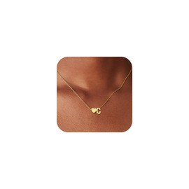 Decholly Gold Initial Necklaces for Women - 18K Gold Plated Heart Initial Necklace Gifts for Girls Age 8-10 Dainty Heart Necklaces Letter C Necklace Gold Jewelry Gifts for Women Teen Girls