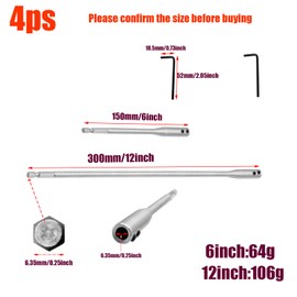 4 Pieces 1/4 Drill Bit Extension Set 6 and 12 Inches with 2 Pieces Key Wood Spade Drill Bit Extension for Electric Tool Accessories Wood Turners Furniture Carpentry and Construction