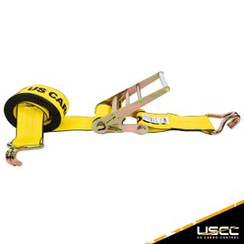 US Cargo Control 4 Inch x 30 Foot Heavy Duty Yellow Ratchet Strap with Double Wire J-Hooks