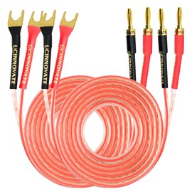 VVFLED 2 Pack 2m HiFi Speaker Wire Cable with Gold-Plated U Fork Spade Plug Speaker Jumper to Banana Plugs, Speaker Jumper Cable Terminal for Audio Speaker amp