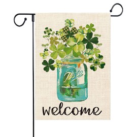 12inX18in St. Patrick's Garden Flag Double Sided Burlap Car Bottle Style Welcome Yard Banner Green Clover Outdoor Festive Decoration Indoor Outdoor Lawn Party Yard Decoration Happy St. Patrick's Day