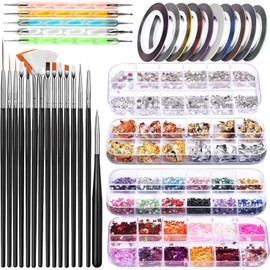 Nail Art Kit, Nail Design Tools Kit with Nail Art Brushes, Nail Dotting Tools,Fine Glitter,Nail Butterfly, Nail Heart Glitter Sequins, Nail Foil Flakes, Nail Art Rhinestones, Nail Dust Brush (black)