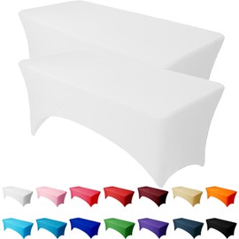 Neween 2 Pack 4FT Table Cloth for Rectangular Universal Fitted Events Stretch White Table Covers Washable Table Cover Spandex Tablecloth Table Protector for Party, Wedding, Cocktail, Banquet, Festival