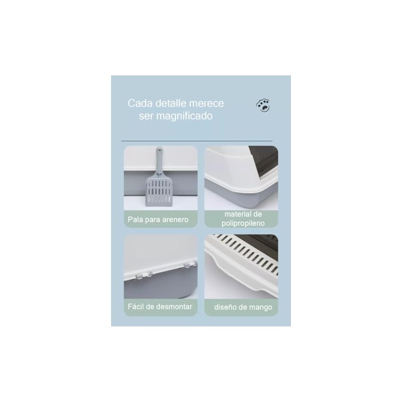 Arenero para Gatos Antiolores Puerta Palita 2 Salidas (Gris)