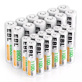 EBL 24 Batteries 12 AA 2800mAh + 12 AAA 1100mAh 1.2V NiMH Rechargeable Batteries