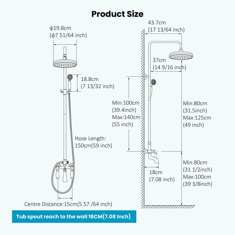 gotonovo Polished Chrome Exposed Pipe Bathroom Shower System Wall Mount