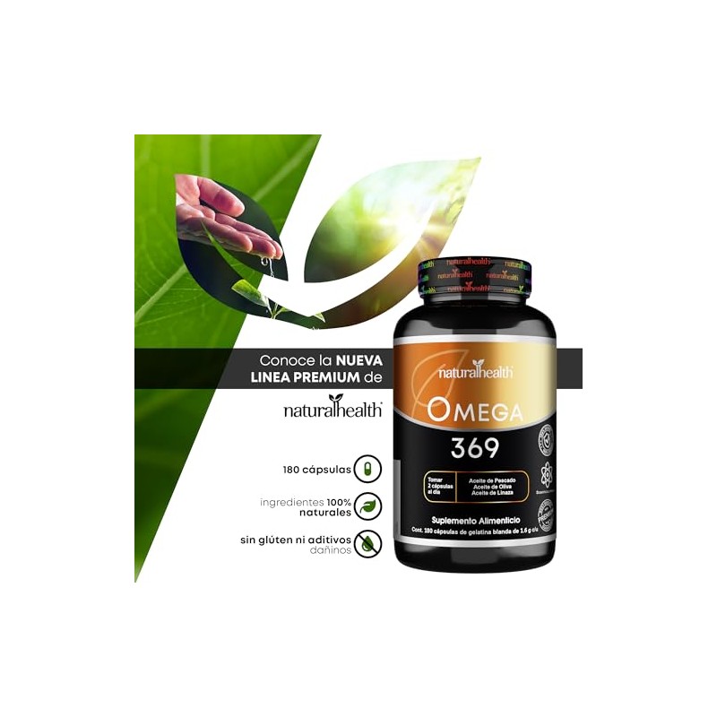 Natural Health. Omega 369. Frasco con 180 Cápsulas de 1.6