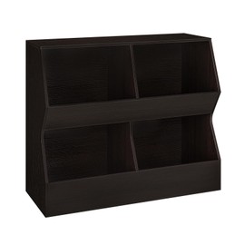 DINZI LVJ Kids Bookshelf, Toy Storage Organizer, Wooden Toy Storage Cabinet, 4 Cubby Children Bookcase, Toddler Book Toy Shelf for Bedroom, Nursery, Hallway, School, 35.4" Long, Espresso