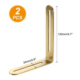 sourcing map 2 Pack Adjustable Corner Braces, 4.7 inch Stainless Steel L Bracket with Slotted Holes, 90 Degree Corner Bracket for Shelves Wall Hanging, Gold