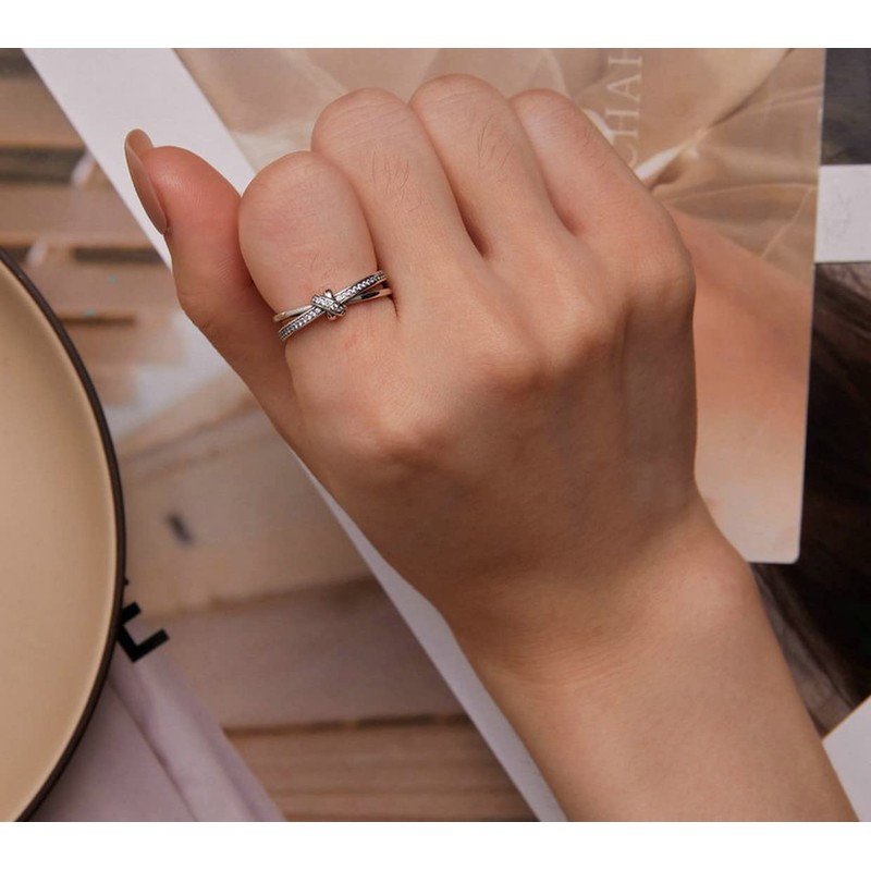 PAHALA 925 Sterling Silver Double Layer Knot Finger Stackable Weeding