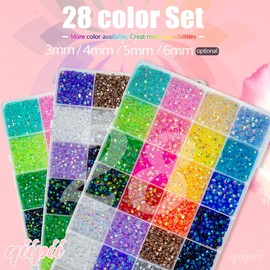 qiipii 28 Color 3mm Jelly Resin Rhinestones w B7000 Jewelry Glue for Bedazzling Crafting Flatback Stones No-Hotfix Colorful AB Gems Diamonds Charms for Nails Eyes Face Makeup Tumblers DIY Crafts Shoes