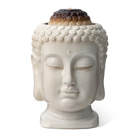 Glitzhome Zen-Style Buddha Head Fountain Textured Glaze Ceramic Outdoor Decoration with Pump, 18.75" H, Sand Beige