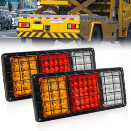 Ygmylandbb Trailer Light, LED Truck Tail Lamp, 24V Brake Back Light, Turn Signal, LED Light for Trailer, Large and Medium Truck, Multifunctional, Universal with Iron Mesh Cover, Set of 2
