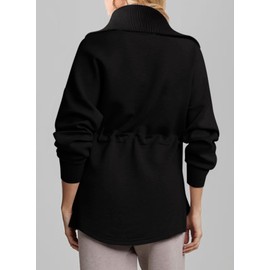 Dokotoo Sweatshirt for Women Casual Loose Long Sleeve Half Zip Drawstring Waist Side Split Oversized Sweatshirts Hoodies Quarter Zipper Pullover Comfy Fall Fashion Outfits Clothes 2024 Black Small