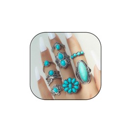 SONZERA Western Jewelry for Women Western Rings Set Boho Turquoise Ring Vintage Stackable Knuckle Ring for Women Cowgirl Accessories Jewelry, Metal, No Gemstone