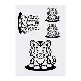 4 x 'Cute Tiger Sitting' Temporary Tattoos - Water Resistant, Skin-Safe, Non-Toxic Transfers, Mixed Sizes (TO00071020)