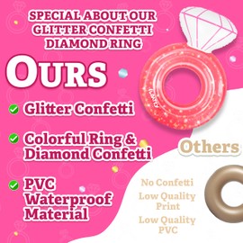Floatey Ring Floatie Bachelorette - XtraLarge Diamond Ring Pool Float | Wedding Pool Floats with Glitter Confetti | Bachelorette Party Decorations for Bride to Be | Ring Pool Float Bachelorette Pink