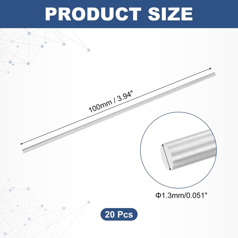 sourcing map 20Pcs Round Steel Rods, 1.3mm x 100mm SKD11