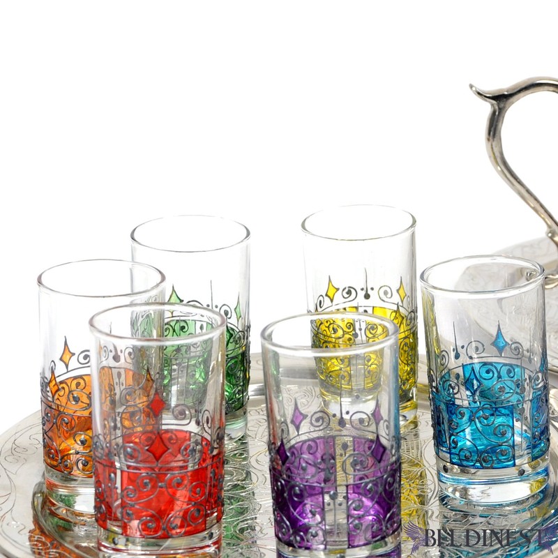 Hand Painted 6 Cups/Tea Glasses, Moorish Unique Decorative Glasses