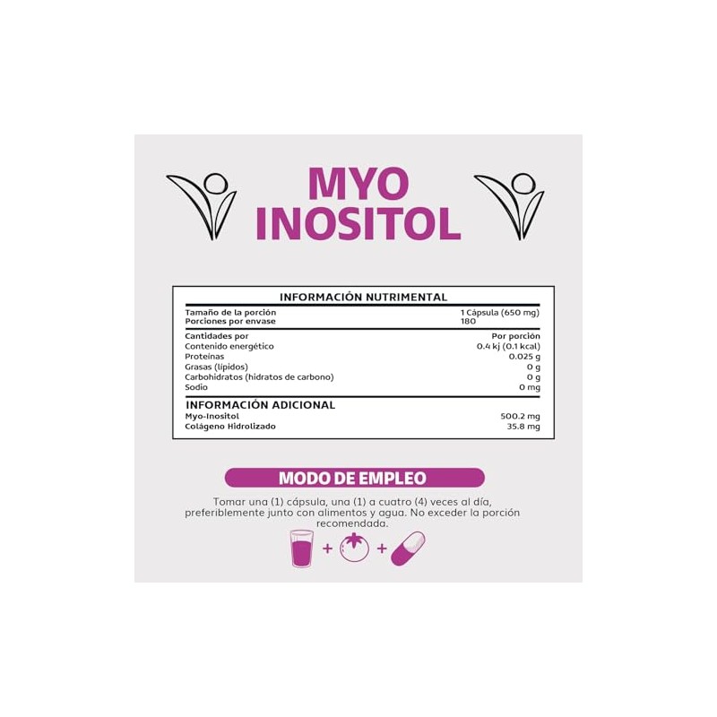 Myo Inositol 500 Por Cápsula Colágeno Hidrolizado Fórmula Completa Azúcar
