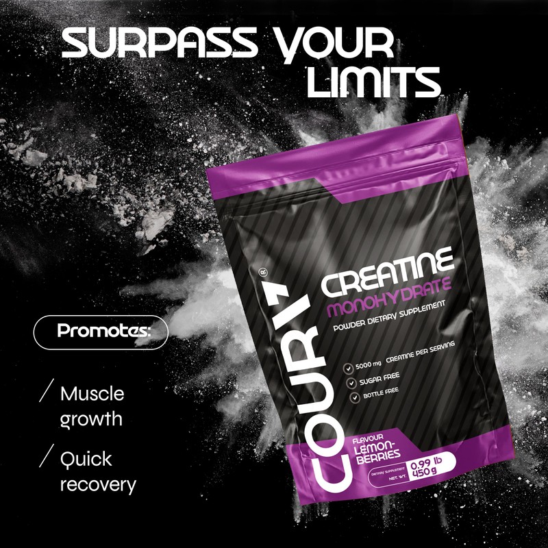 COURA Creatine Monohydrate Lemon-Berries Flavor - 450g - Sports Supplement