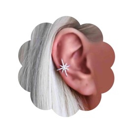 Aneneiceera Boho Crystal Northstar Ear Cuff Earrings Rhinestone Star Cuff Earrings Gold Cz North Star Cuff Earrings Starburst Non Pierced Clip on Earrings Jewelry for Women and Girls (Silver)