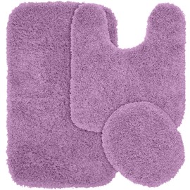 Garland Rug 3-Piece Jazz Shaggy Washable Nylon Bathroom Rug Set, Purple